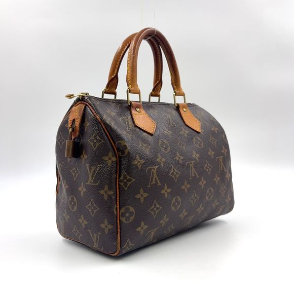 Louis Vuitton Speedy 25 Monogram Monogram Leather × PVC Brown Handbag Gold - Picture 2 of 15